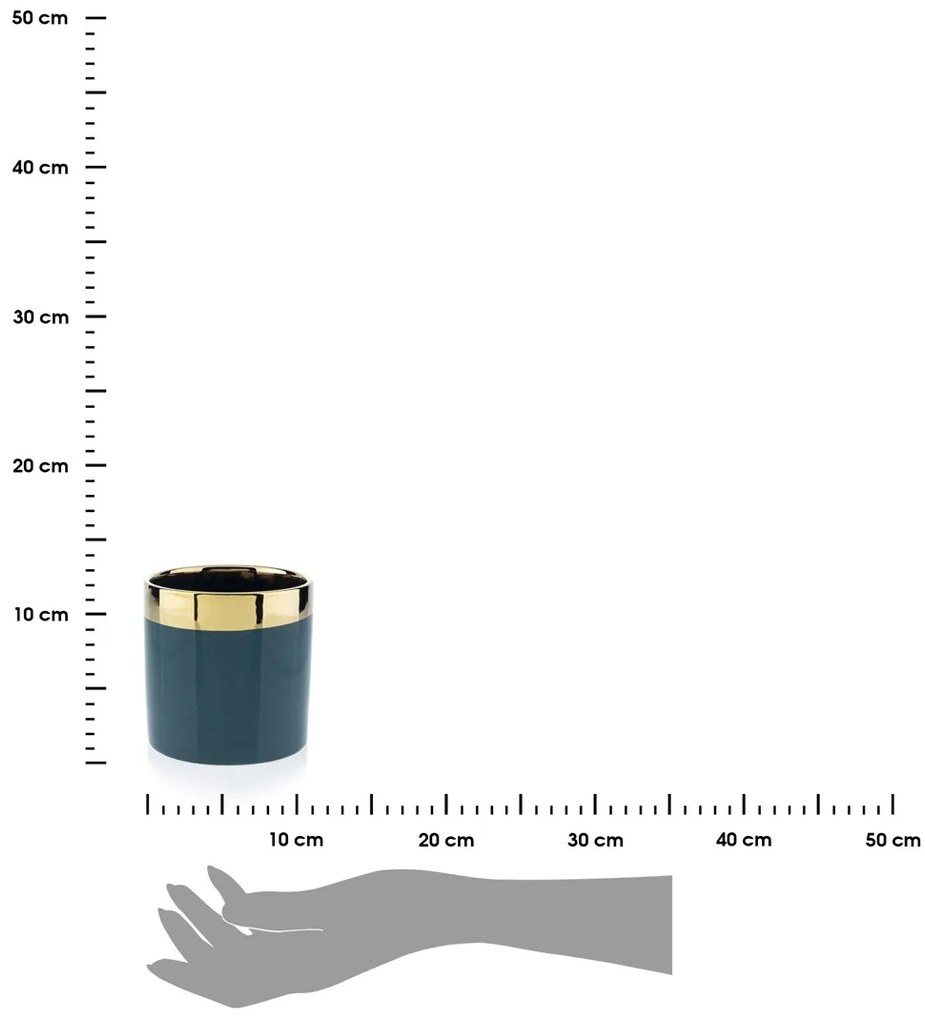 KERAMICKÝ KVETINÁČ CINDY 11X11 CM ZMAVOZELENÁ/ZLATÁ