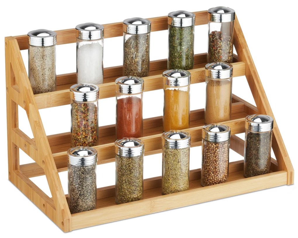 Bambusový stojan na korenie s 3 poschodiami RD46356