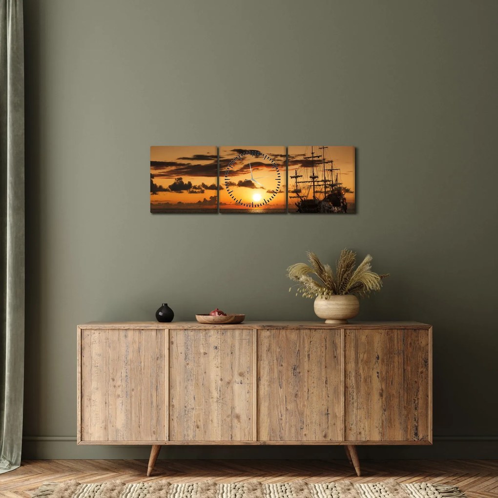 Obraz - Pirátska loď (s hodinami) (90x30 cm)