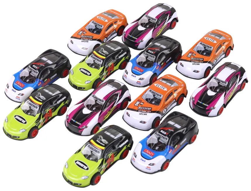 LEAN TOYS Sada farebných športových áut 1:55 s trecím pohonom – 12 kusov