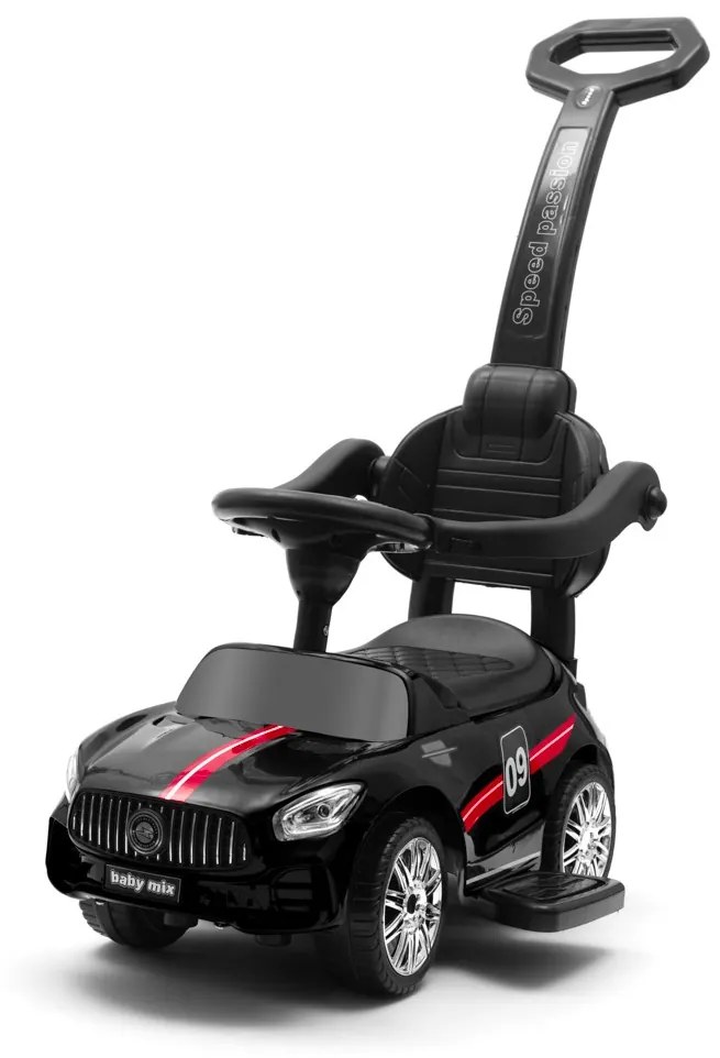 Detské odrážadlo so zvukom a vodiacou tyčou Baby Mix RACER čierne