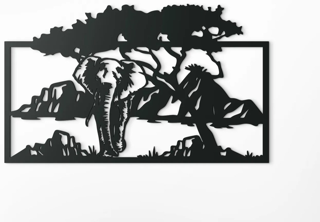 drevko Drevený obraz Slon v savane Rozmer obrazu: 26,5 x 44,5 cm, Farba dekorácie: Čierna