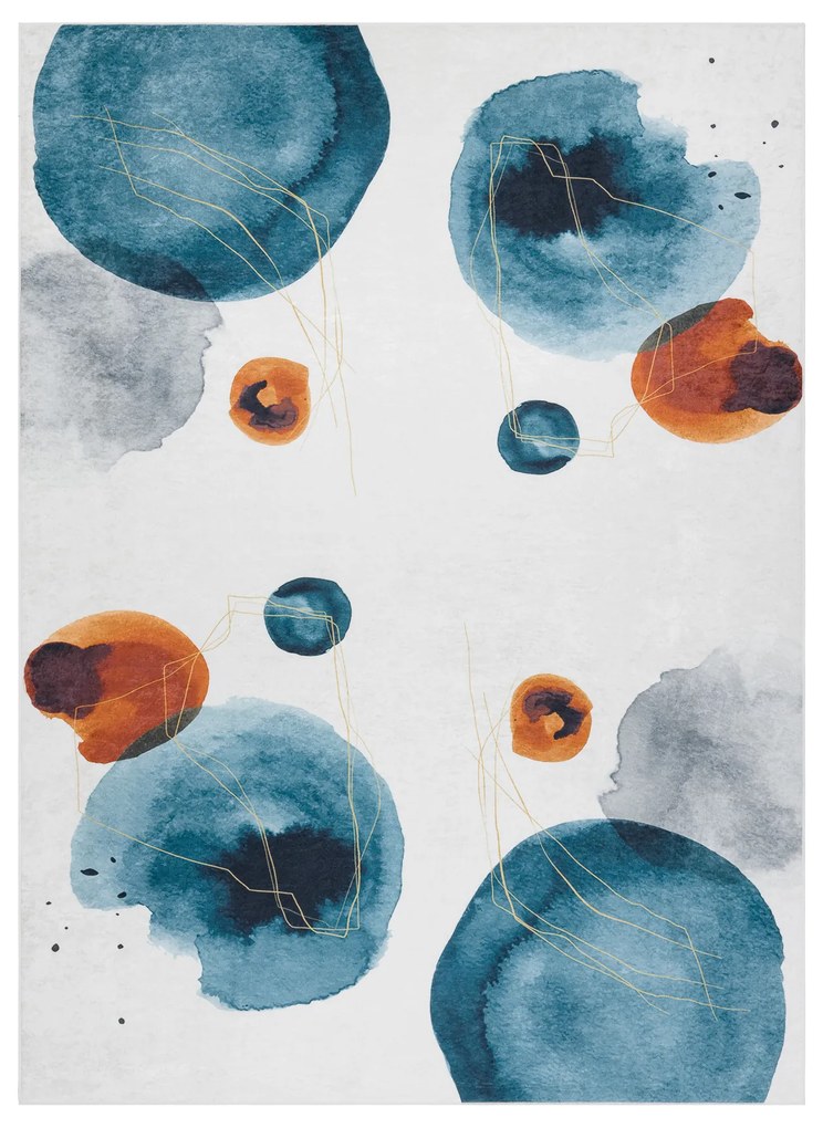 Koberec ANDRE Abstrakt 1112 - prateľný, protišmykový - bielo/ modrý