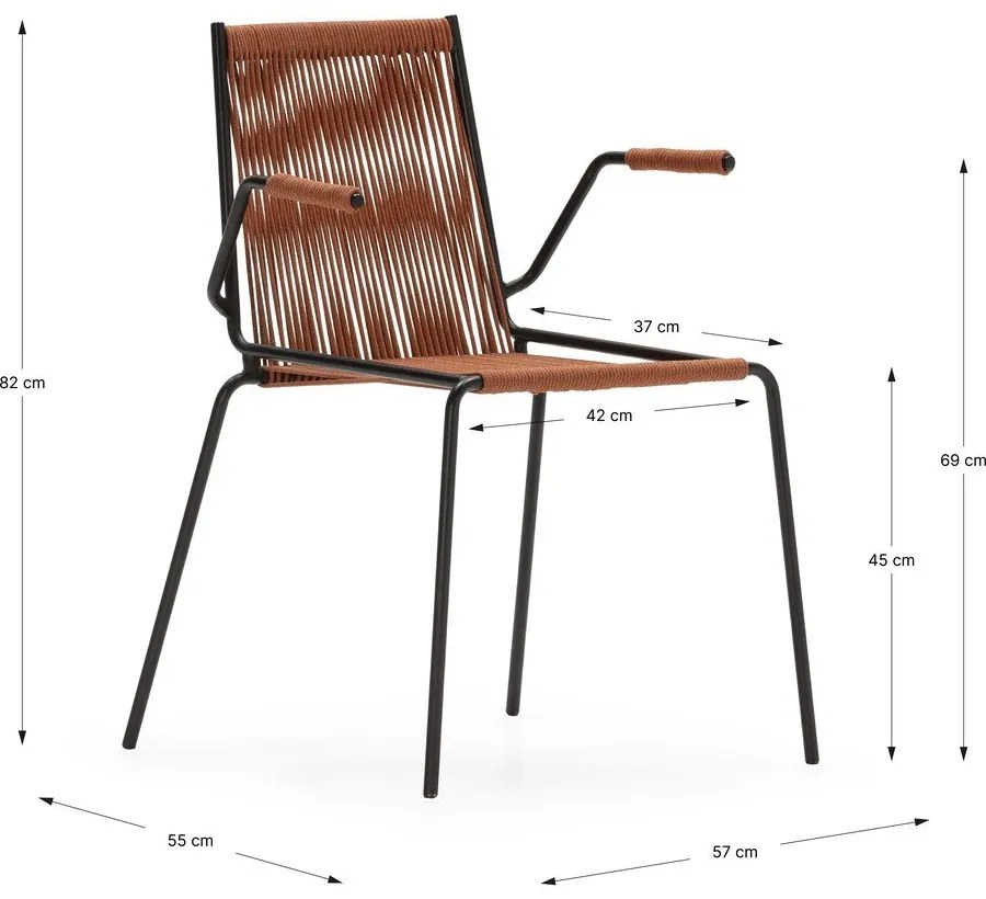 Terakotové kovové jedálenské stoličky v súprave s podrúčkami/stohovateľné 2 ks Emily – Marckeric