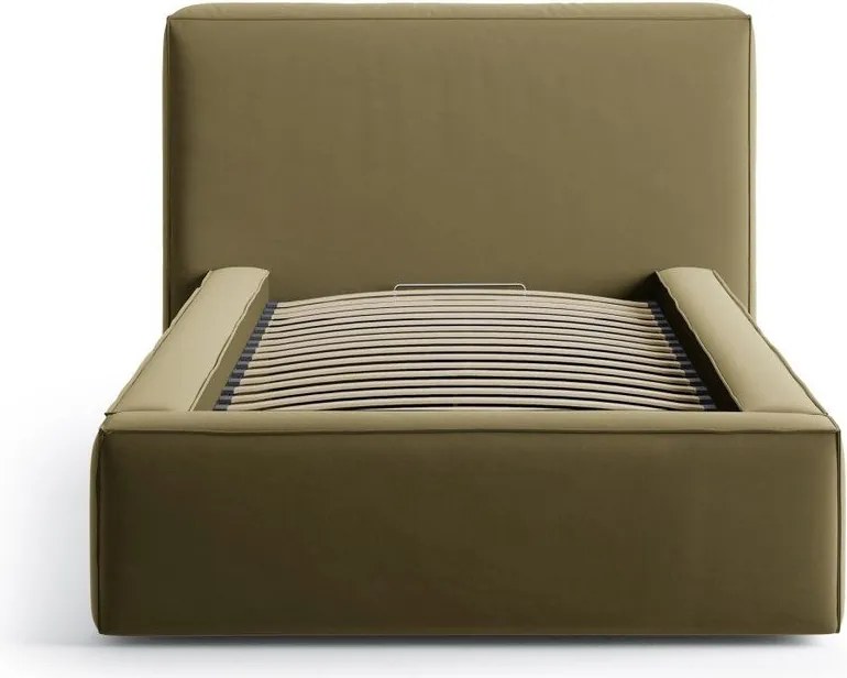 Zelená čalúnená jednolôžková posteľ s úložným priestorom s roštom 90x200 cm Jodie – Micadoni