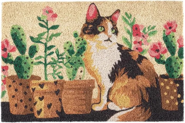 Rohožka z kokosového vlákna MAČKA A KAKTUSY 40 x 60 cm