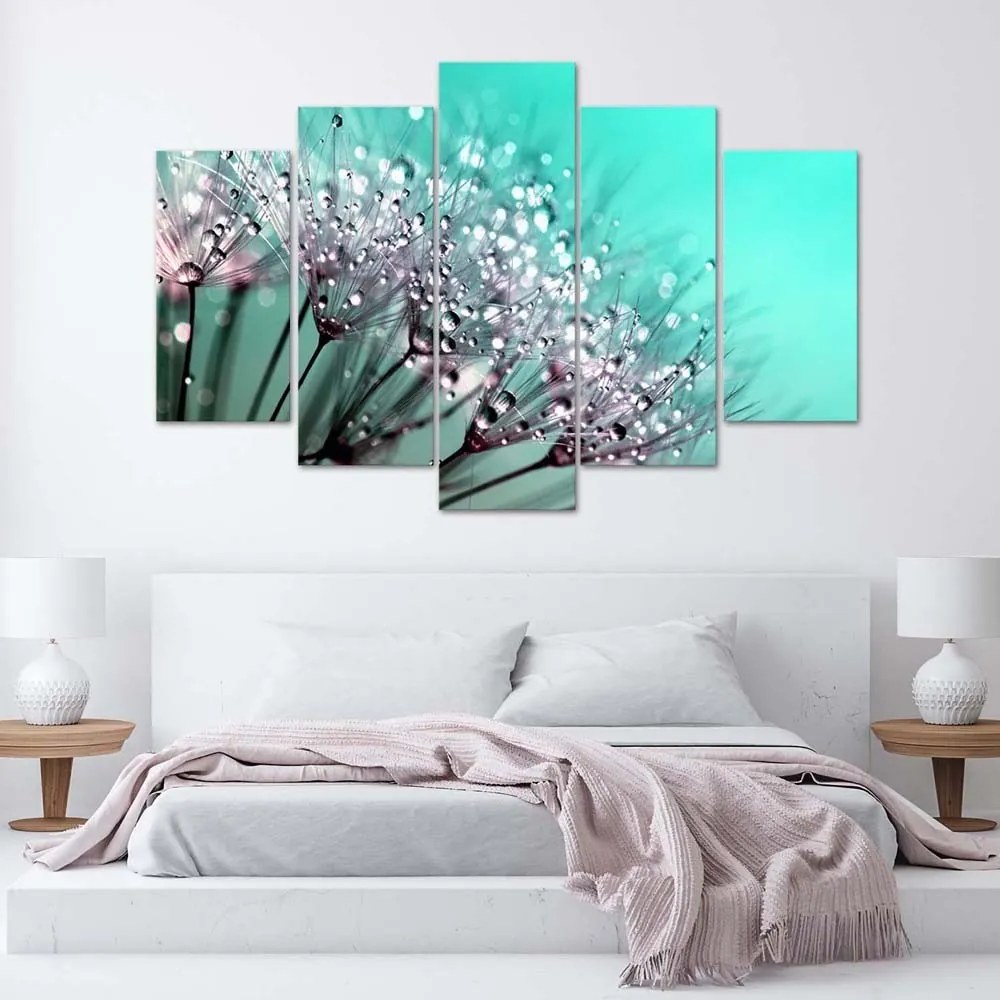 Obraz na plátně pětidílný Dmychadlo Tyrkysová květina - 150x100 cm