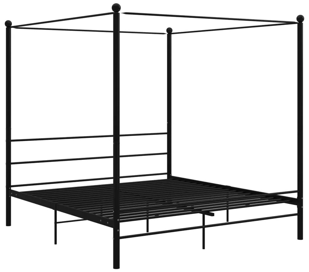 vidaXL Posteľný rám s baldachýnom čierny kov 200x200 cm