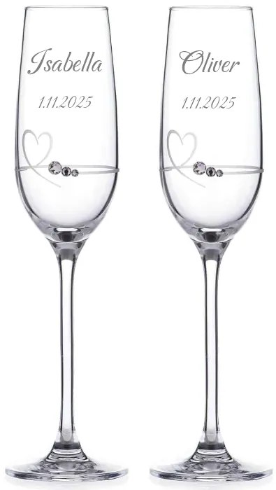 Dekorant Svadobné poháre na šampanské so Swarovski kryštálmi Petit Heart 150 ml 2KS