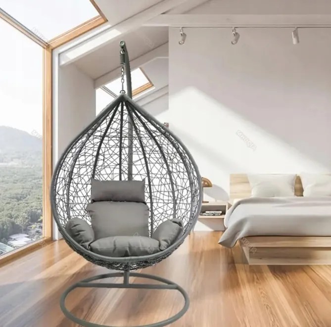 Závesné kreslo 02 sivé so sivou poduškou