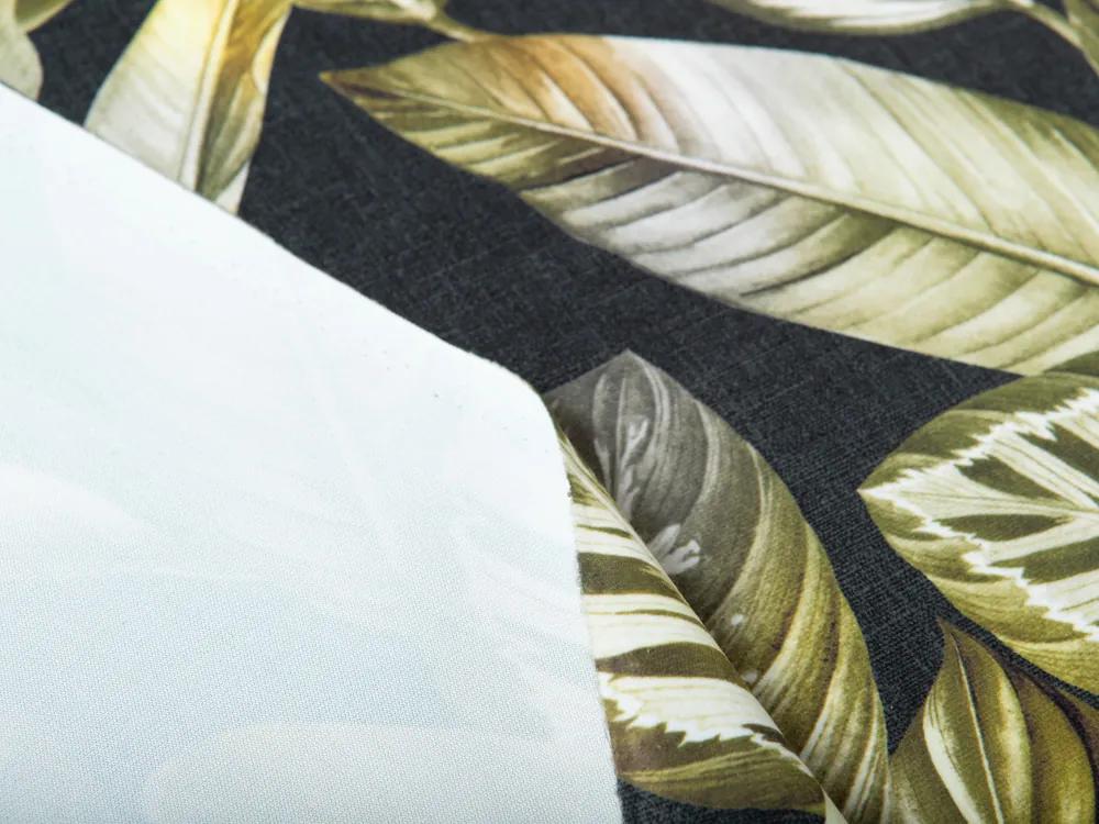 Biante Zamatový behúň na stôl Tamara TMR-010 Zlaté tropické listy na zelenom 20x160 cm