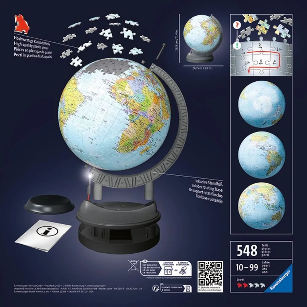 Ravensburger 3D Puzzleball Svietiaci glóbus 540 ks