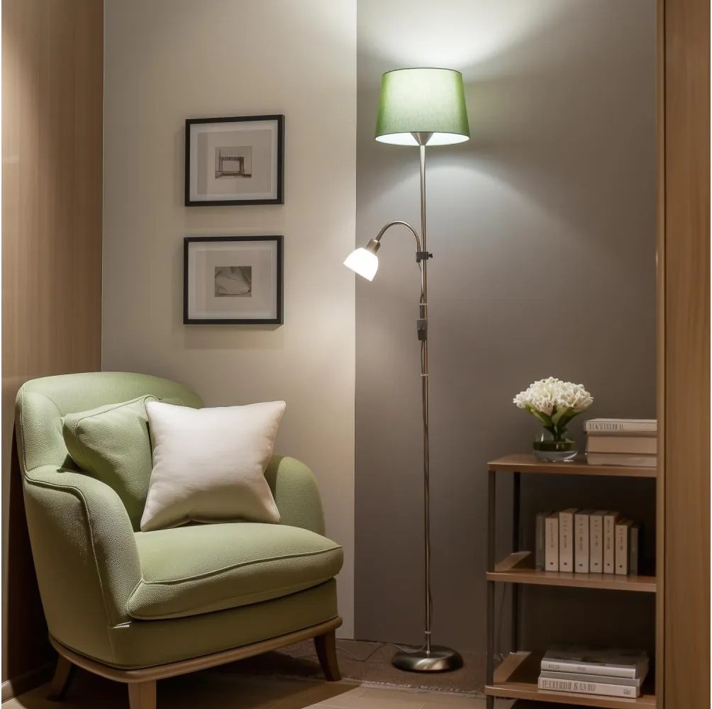 Brilagi - Stojacia lampa CERIA 1xE27/100W/230V + 1xE14/25W matný chróm/zelená