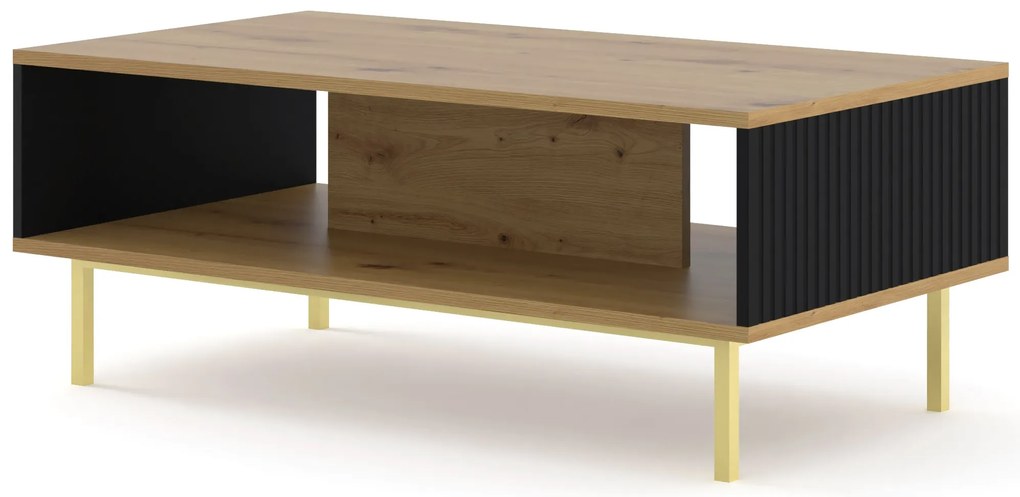 Konferenčný stolík Rowanna (dub artisan + čierna + zlatá). Akcia -20%. Vlastná spoľahlivá doprava až k Vám domov. 1124997