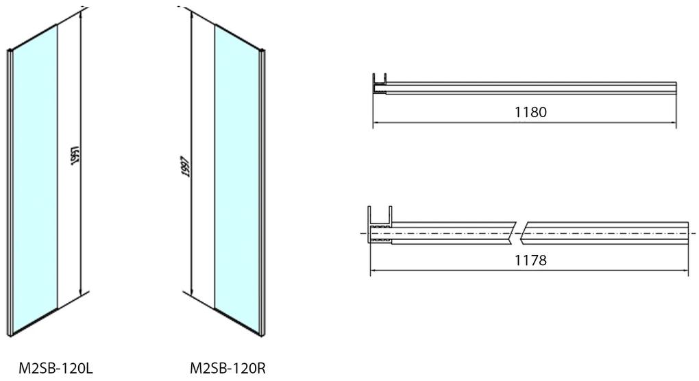 Polysan, MODULAR SHOWER prídavný panel na inštaláciu na stenu modulu 2, 1200 mm, pravý, MS2B-120R