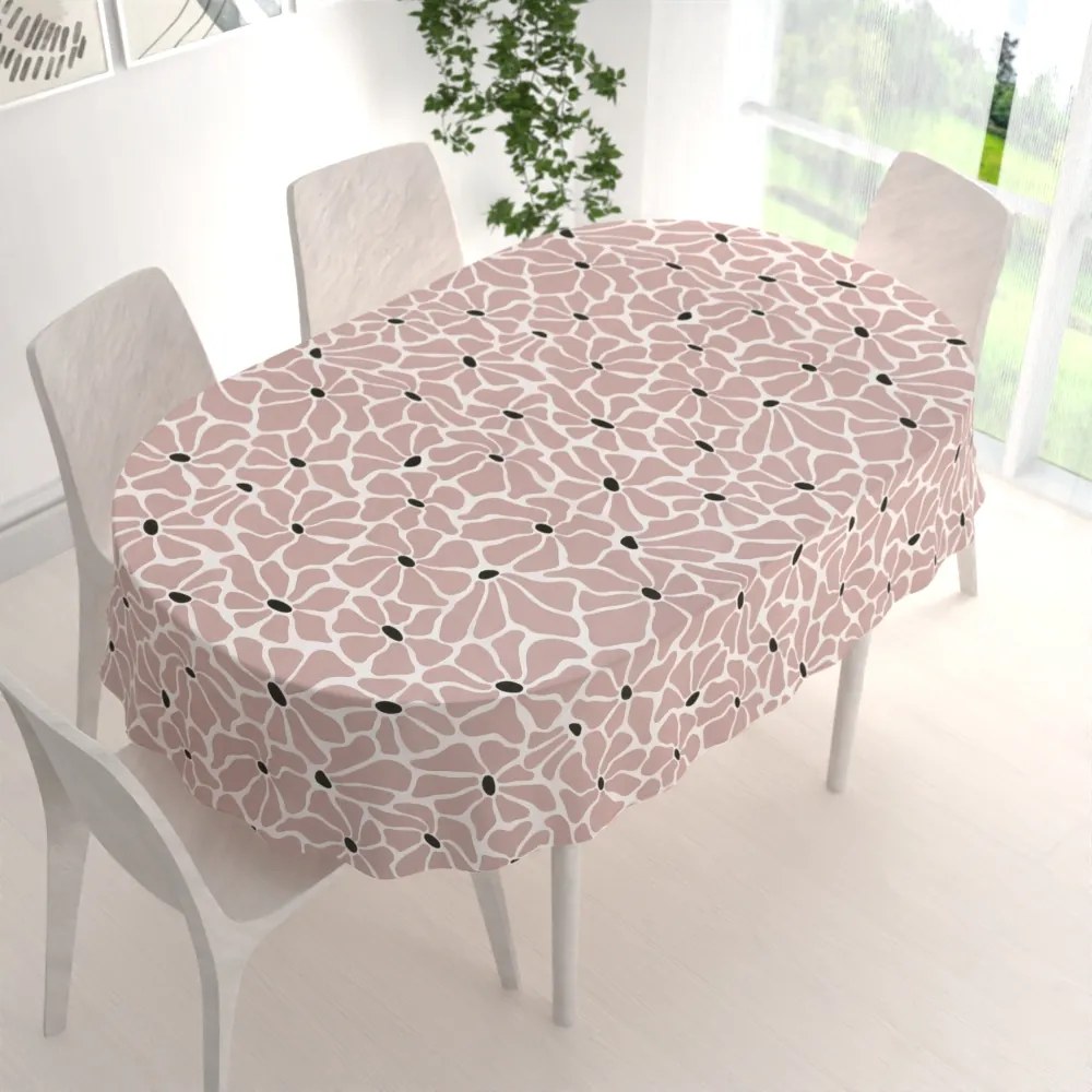 Biante Bavlnený oválny obrus Sandra SA-483 Hnedoružové designové kvety na bielom 140x180 cm