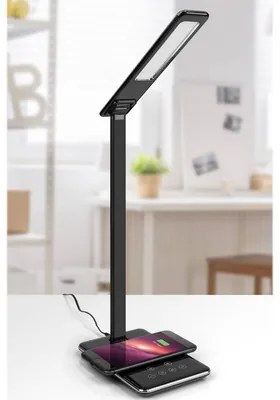 Čierna stolná lampa LED CLARA s indukčnou nabíjačkou