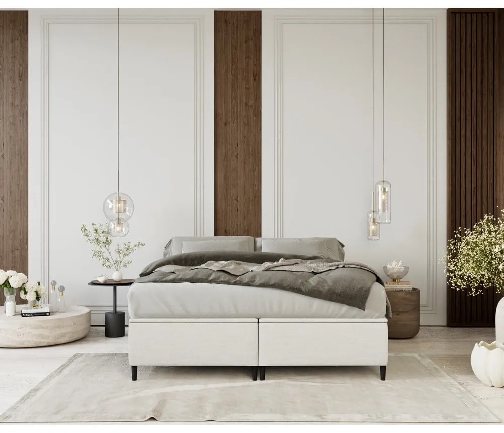 Krémovobiela čalúnená dvojlôžková posteľ s úložným priestorom 180x200 cm Tate – Maison de Rêve