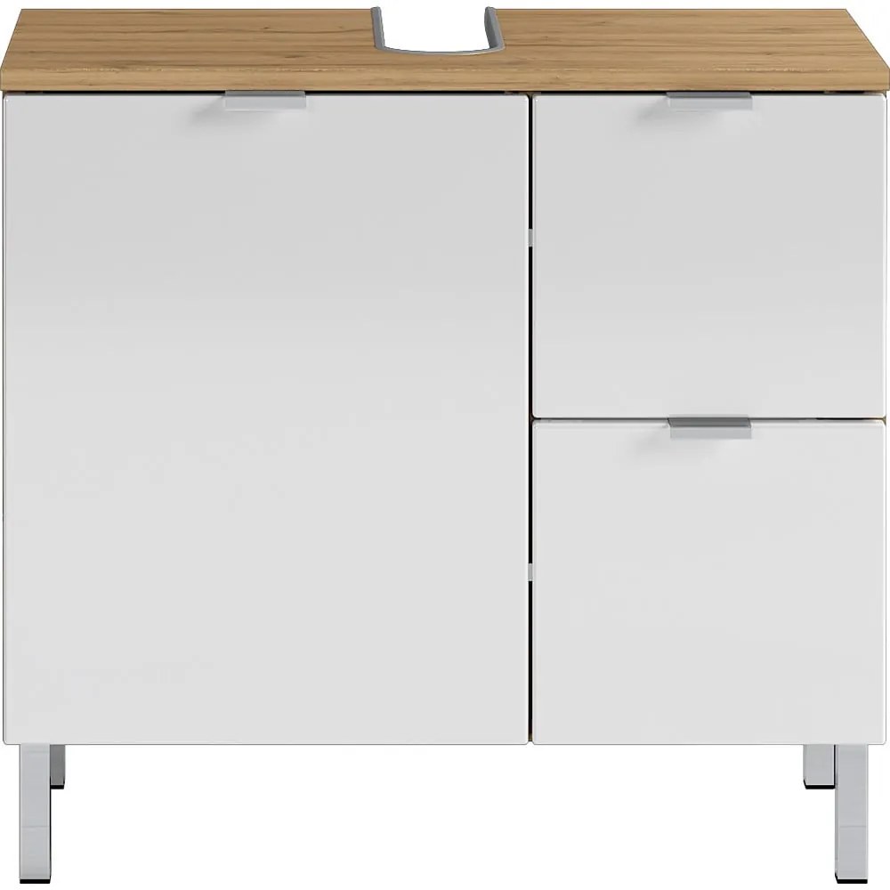 Biela skrinka pod umývadlo s dubovým dekorom Germania Mauresaa, šírka 60 cm