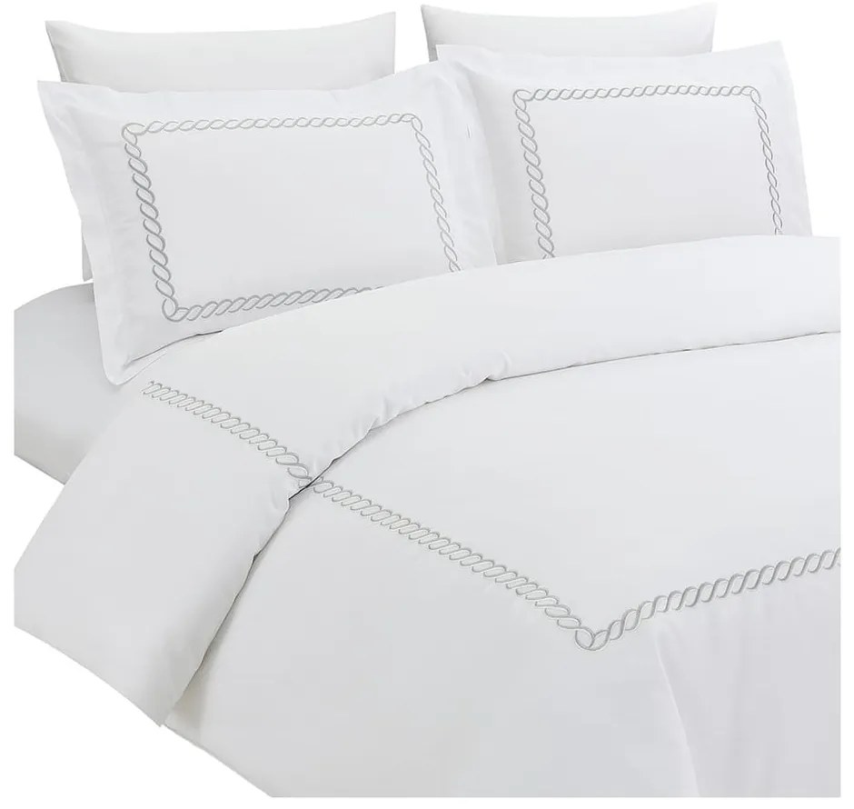 Biele obliečky na dvojlôžko/predĺžené z bavlneného saténu s plachtou/6-dielne 240x220 cm Whispered Serenity – Mila Home Luxury