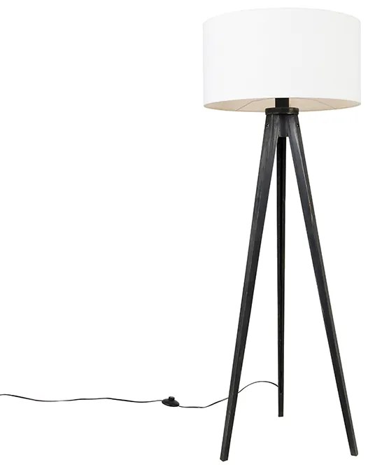 Stojaca lampa trojnožka čierna s tienidlom bielym 50 cm - Tripod Classic