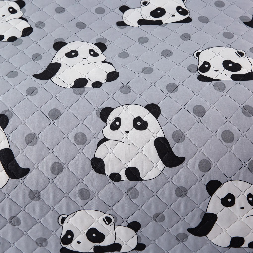 Prehoz na posteľ so vzorom PANDA sivý Rozmer: 170 x 210 cm