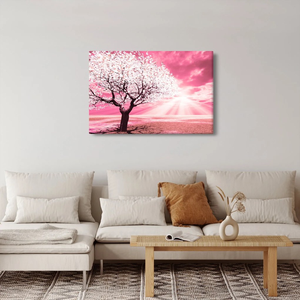 Ružový obraz stromu (90x60 cm)