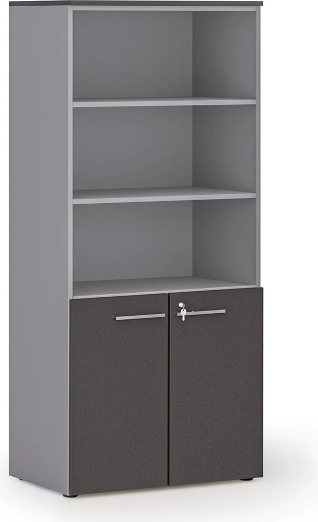 Kombinovaná kancelárska skriňa PRIMO GRAY, nízke dvere, 800 x 500 x 1781 mm, sivá/grafit