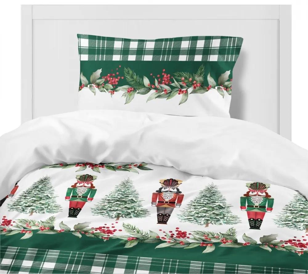 Vianočné posteľné obliečky zelené s Luskáčikom Velikost: 160x200 cm | 2 x 70x80 cm