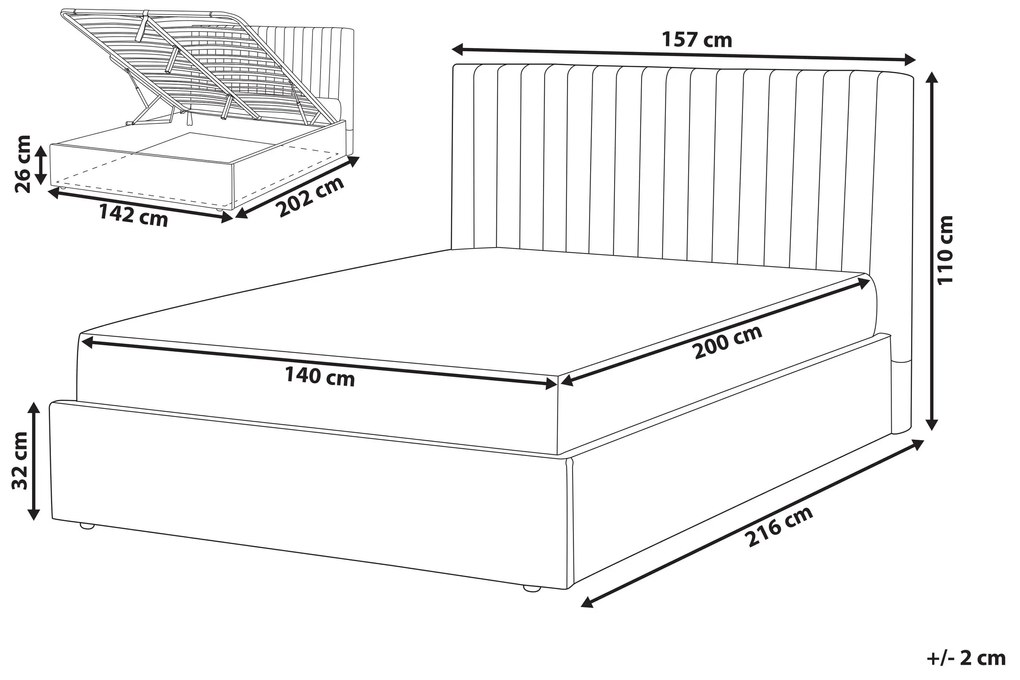 Zamatová posteľ s úložným priestorom 140 x 200 cm sivá VION Beliani