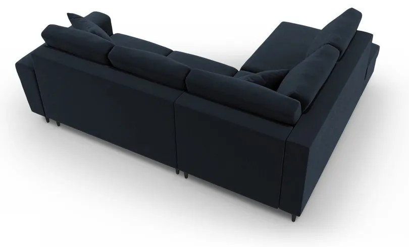 Tmavomodrá zamatová rozkladacia/s úložným priestorom rohová pohovka (ľavý roh/do L) Kyoto – Cosmopolitan Design