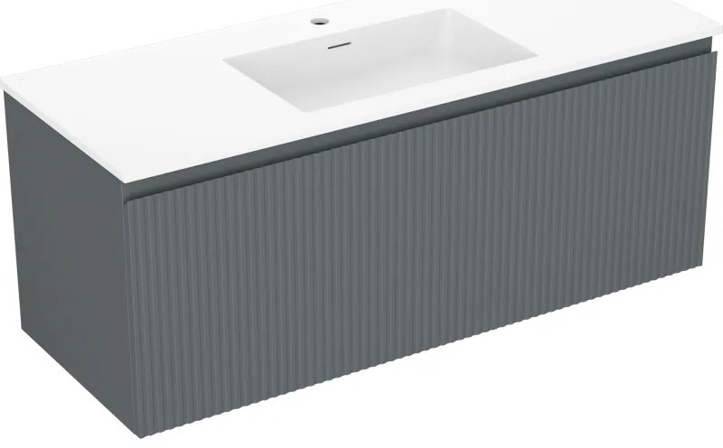 Mexen Rivel, kúpeľňová skrinka 120 cm s umývadlom Otis, 1 zásuvka, drážkovaná, grafitová matná/biela matná, 91A20-12047-1-BF66-W18M0