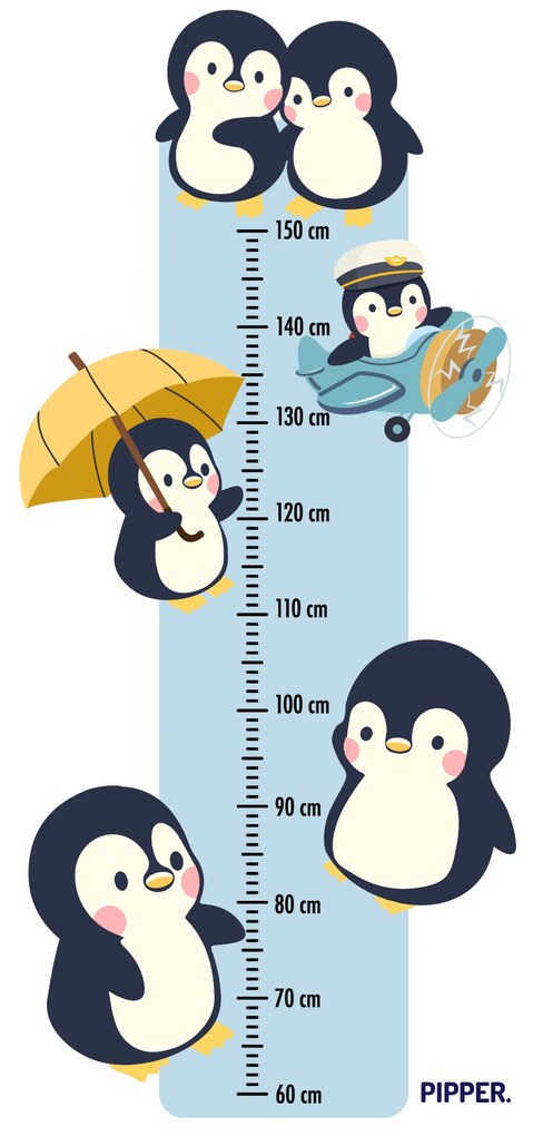 PIPPER. Textilná nálepka na stenu "Detský meter - Tučniaci"