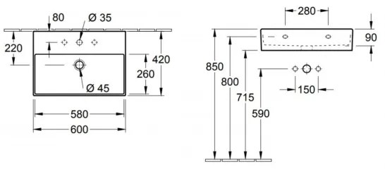 Villeroy & Boch 4A226001 - Závesné umývadlo MEMENTO 60x42 cm keramika/biela