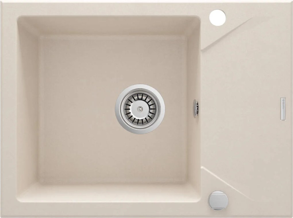 Deante Evora, granitový drez na dosku 590x440x193 mm Z/KO, 3,5" + priestorovo úsporný sifón, 1-komorový, béžová, ZQJ_511A