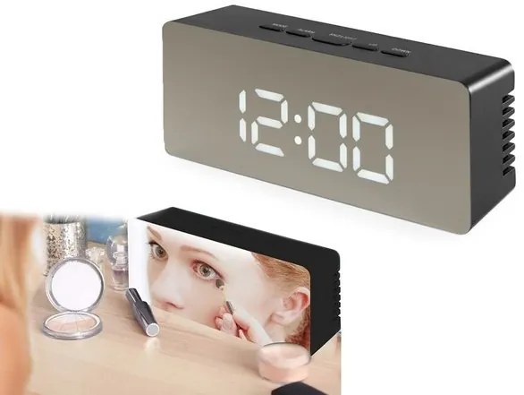 Verk 01457 Zrkadlové LCD hodiny 4v1 čierne