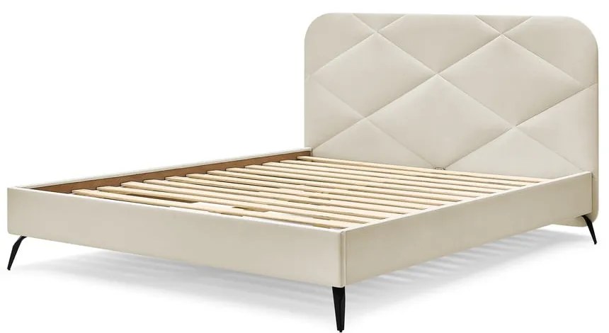 Béžová čalúnená dvojlôžková posteľ s roštom 140x190 cm Prune – Bobochic Paris