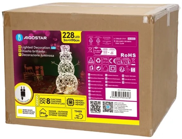 Aigostar-LED Vonkajšia vianočná dekorácia LED/3,6W/31/230V 2700K 90cm IP44 snehuliak