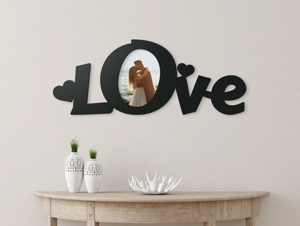 drevko Moderný fotorámik Love Rozmer obrazu: 18 x 46,5 cm, Farba dekorácie: Čierna