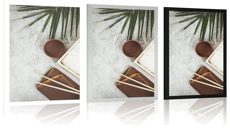 Plagát čajové zátišie na betónovom pozadí - 60x90 silver