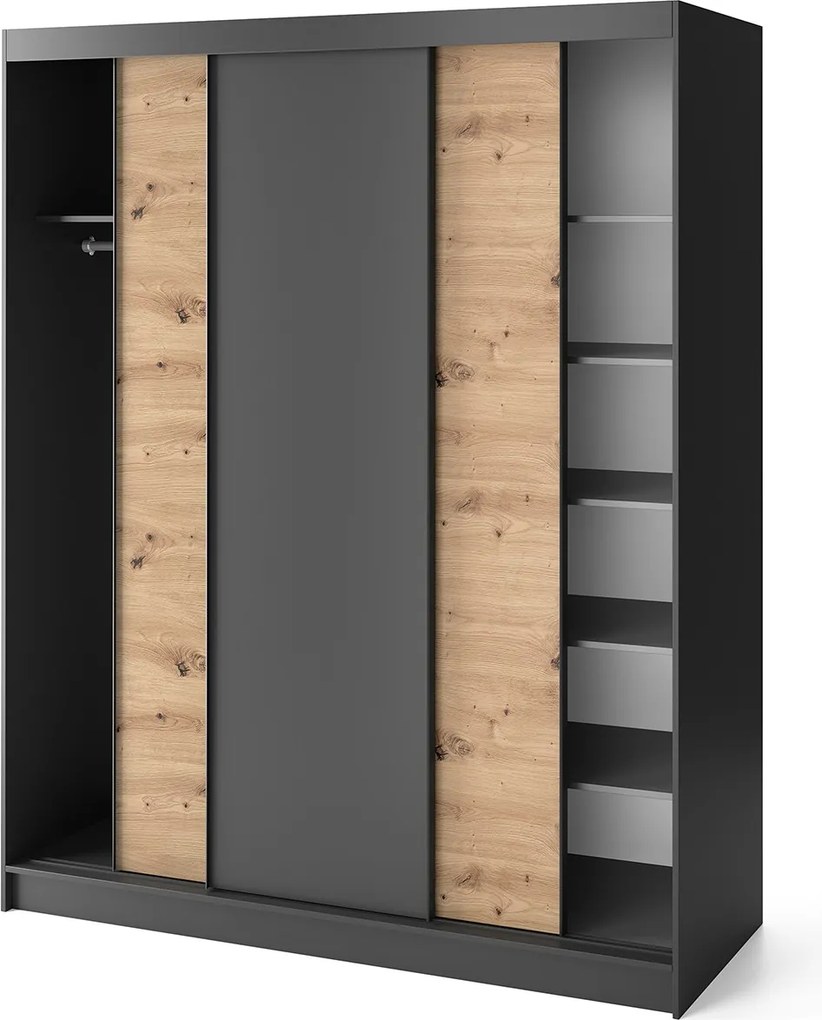 Šatní skříň Esville 180 cm dub Artisan/černá