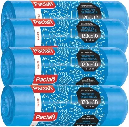 4x vrecia na odpad 120l 10 ks modré na triedenie papiera paclan bag