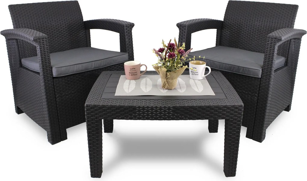 Garden Line ZÁHRADNÝ NÁBYTOK - ANTRACIT (2 KRESLÁ, STÔL)