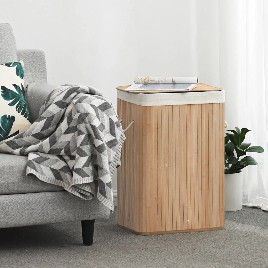 SongmicsHome Bambusový kôš na bielizeň GITA, 72 l, prírodná hnedá