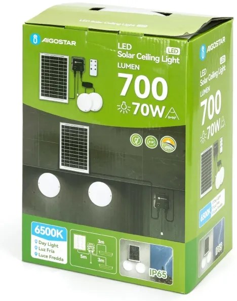 Aigostar - LED solárne svietidlo 2xLED/35W/12V 6000 mAh 6500K priemer 16,8 cm