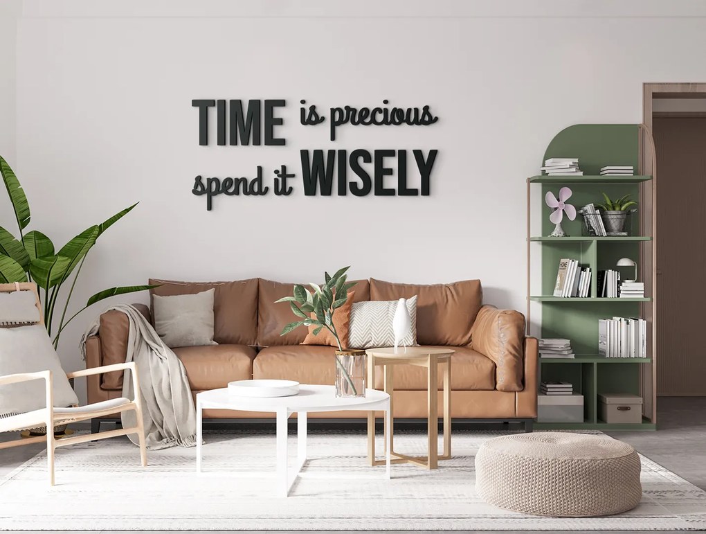 drevko Citát na stenu Time is precious Rozmer obrazu: 27 x 60 cm, Farba dekorácie: Čierna