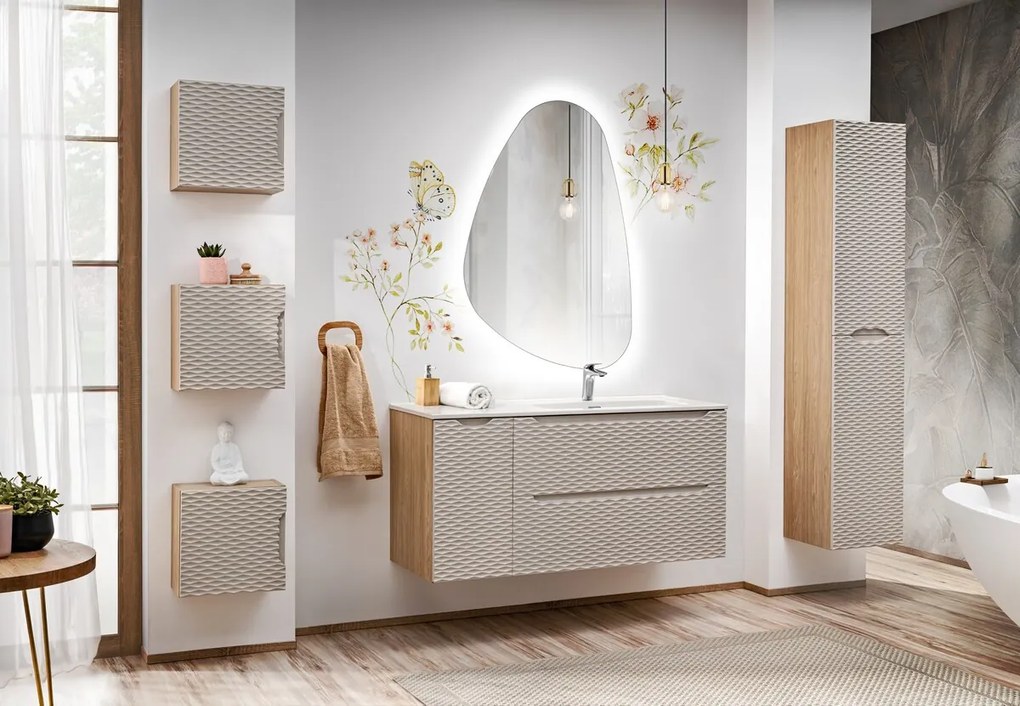 Závěsná koupelnová skříňka Ocean 30 cm dub olejovaný/béžová