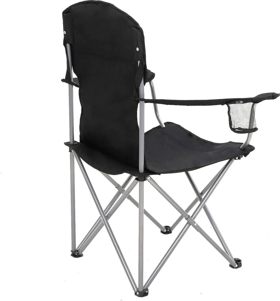 Skladacia kempingová stolička, 2-dielna súprava s držiakom na pohár, čierna