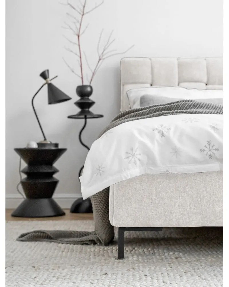 Krémovobiela čalúnená dvojlôžková posteľ s roštom 180x200 cm Eve – Miuform