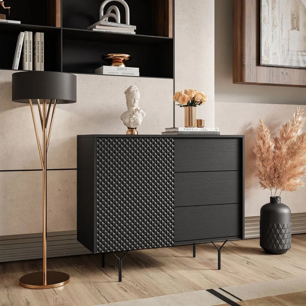 KOMODA KAREEM SO ŠUPLÍKMI ČIERNA 97 cm